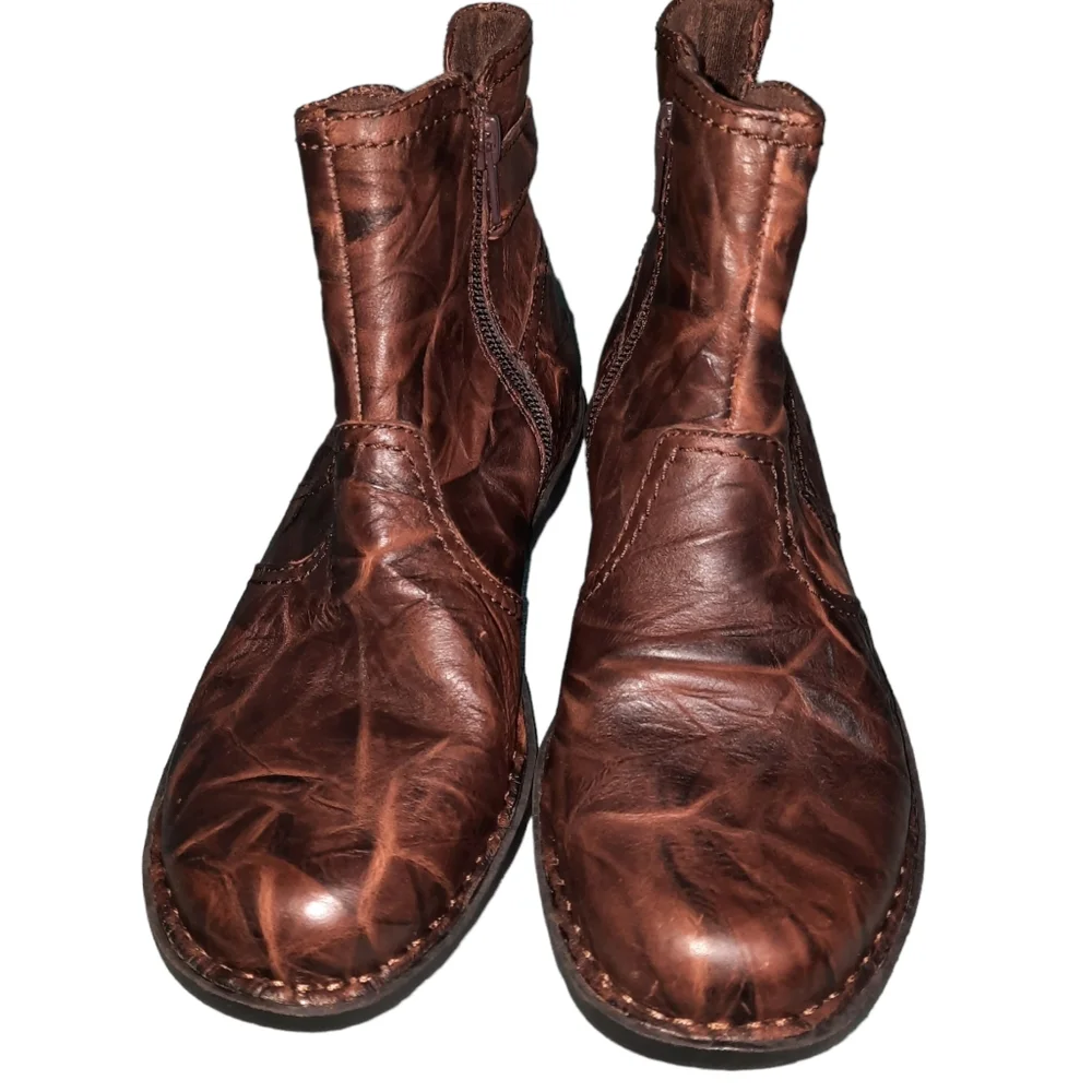 Clarks Bendables Brown Rustic Leather Zip Ankle Boots SZ 6.5M